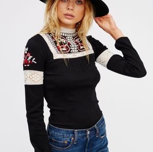 Free people cozy on up embroidered mock neck top